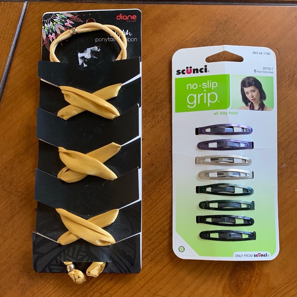 NWT Scunci (8) no-slip clips & Ponytail Ribbon